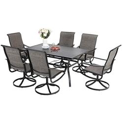 Sophia & William Patio Dining Set 7 Pieces Outdoor Metal Furniture Set, 6 x Patio Dining Swivel Chairs Padded with 1 Umbrella Table 6 Person for Lawn Garden