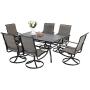 Sophia & William Patio Dining Set 7 Pieces Outdoor Metal Furniture Set, 6 x Patio Dining Swivel Chairs Padded with 1 Umbrella Table 6 Person for Lawn Garden