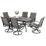 Sophia & William Patio Dining Set 7 Pieces Outdoor Metal Furniture Set, 6 x Patio Dining Swivel Chairs Padded with 1 Umbrella Table 6 Person for Lawn Garden