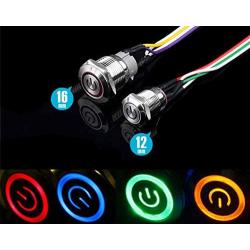 NOYITO 12mm Chassis Switch Metal Button Switch with 22inchs Extension Cable Red Yellow Blue Green Switch Symbol Suitable for Computer DIY Switch (12mm, Yellow Symbol)