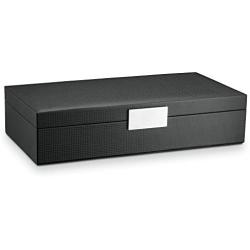 Glenor Co Watch and Sunglasses Box with Valet Tray for Men -14 Slot Luxury Display Case Organizer, Black Carbon Fiber Design for Mens Jewelry Watches, Mens Storage Holder w Large Mirror, Metal Buckle