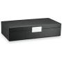 Glenor Co Watch and Sunglasses Box with Valet Tray for Men -14 Slot Luxury Display Case Organizer, Black Carbon Fiber Design for Mens Jewelry Watches, Mens Storage Holder w Large Mirror, Metal Buckle