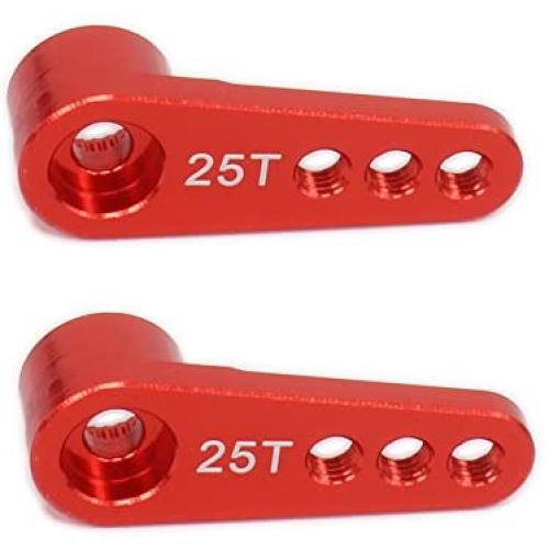 2pcs Steering Servo Arm Horn 25T Kits Metal Parts for 1/8 1/10 RC Hobby Model Car/Boat Futaba HSP HPI Wltoys Himoto Redcat Traxxas Axial (Red)