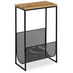 Kate and Laurel Galen Accent Side Table and Magazine Rack with Natural Wood Top and Black Metal Base