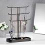 JackCubeDesign Metal 3 Tier Jewelry Display Stand Tree Organizer Necklace Holder Rack Hanger Accessory Tower with Earring Ring Tray Storage for Dresser, Vanity, Tabletop, Bedroom (Black) -MK320D