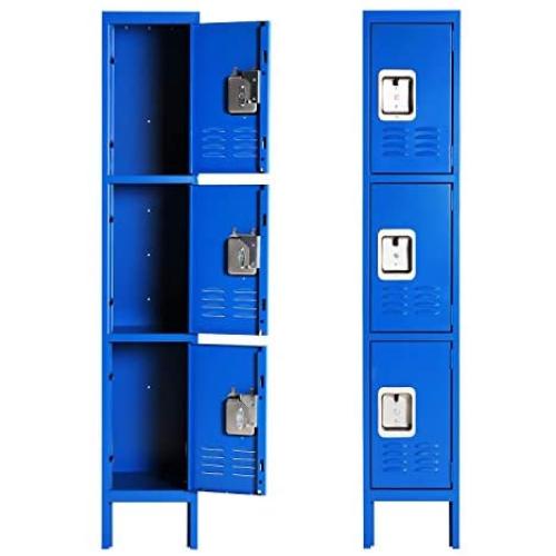 Metal Locker for School Office Gym INTERGREAT Metal Storage Locker Cabinet for Employees Students Steel Locker Triple Tier with 3 Door Blue