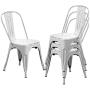 BONZY HOME Metal Dining Chairs Distressed Style, Stackable Side Chairs with Back, Indoor Outdoor Use Chair for Farmhouse, Patio, Restaurant, Kitchen, Set of 4(Distressed White)