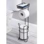 mDesign Freestanding Metal Wire Toilet Paper Roll Holder Stand and Dispenser with Storage Shelf for Cell, Mobile Phone - Bathroom Storage Organization - Holds 3 Mega Rolls - Matte Black