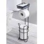 mDesign Freestanding Metal Wire Toilet Paper Roll Holder Stand and Dispenser with Storage Shelf for Cell, Mobile Phone - Bathroom Storage Organization - Holds 3 Mega Rolls - Matte Black