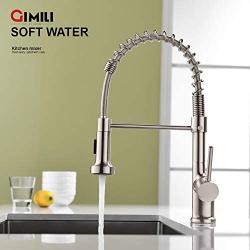 GIMILI Kitchen Faucet with Pull Down Sprayer Commercial Single Handle Lever Spring Kitchen Sink Faucet Brushed Nickel