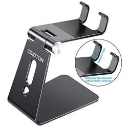 Adjustable Cell Phone Stand, OMOTON C2 Aluminum Desktop Phone Holder Dock Compatible with iPhone 11 Pro Max Xs XR 8 Plus 7 6, Samsung Galaxy, Google Pixel, Android Phones, Black