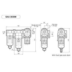 PneumaticPlus SAU3030M-N03G-MEP Three Stage Air Drying System - Air Particulate Filter, 0.3 Micron Coalescing Filter & Air Pressure Regulator Modular Combo 3/8'' NPT - Manual Drain, Metal Bowl