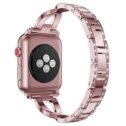 Yolovie Stainless Steel Band Compatible for Apple Watch Bands 40mm 38mm Women Rhinestone Bling Wristband Metal Bracelet Sport Strap with Removal Links for iWatch Series 5 4 3 2 1 - Pink