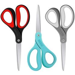 Scissors, Niutop 8'' All-Purpose Ergonomic Super Comfort Soft Grip Office Scissors Craft Shears Stainless Steel Sharp Scissors for Office Home Household School Supplies, Right/Left Handed, 3-Pack