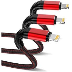 Short iPhone Charger Cable 1ft, CyvenSmart 3Pack 1 Foot Lightning Cables, Nylon Braided Data Sync 1 Feet iPhone USB Charging Cable Cord for iPhone 11 Case/11 Pro / 11 Pro Max/XS/XS Max/XR/X / 8,Red