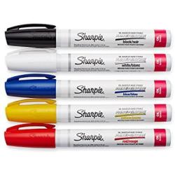 Sharpie 34971PP Oil-Based Paint Markers, Medium Point, Assorted Colors, 5 Count - Great for Rock Painting