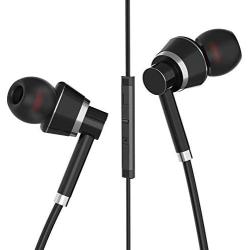 Wired Headphone Metal Earbuds by Amasing Noise Cancelling Stereo Heave Bass Earphones with Micphone Mic with Volume Control，in Ear Headphones Magnetic Design for iPhone 5 6 for Samsung M11 Black