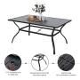 MFSTUDIO 7-Piece Metal Outdoor Patio Dining Bistro Set with 6 Striped Armrest Chairs and Steel Frame Slat Larger Rectangular Table, 60'' x 38''x28'' Table and 6 Backyard Garden Chairs-Black