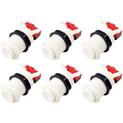 EG STARTS 6X American Style Standard Arcade Buttons Switchable Happ Type 30mm Push Button 3/16'' Terminal for Jamma Mame Kit Parts (White)