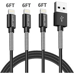 iPhone Charger Cable SHARLLEN Spring iPhone Lightning Cable 6FT 3Pack Long iPhone Data Cable Wire USB Fast iPhone Charging Cord Compatible iPhone XS/MAX/XR/X/8/7/6/5/iPad/iPod(Black)