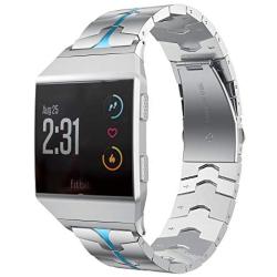 RABUZI Band Compatible for Fitbit Ionic Band,Enamel Process Stainless Steel Metal Accessory Metal Watch Strap Compatible Fitbit Ionic Smartwatch,Silver+Blue Enamel process