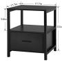 VECELO Modern Nightstand with Drawer Square End, Side Table for Bedroom, Living Room, Small Space, Night Stand with Open Shelf, Stable Metal Frame, Black