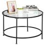 VINGLI 26 Modern Round Coffee Table Tempered Glass Accent Table with Metal Frame for Living Room