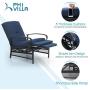 PHI VILLA Adjustable Patio Recliner Chair Metal Outdoor Lounge Chair with Removable Cushions Support 300lbs, Navy
