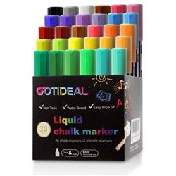 GOTIDEAL Liquid Chalk Markers, 30 colors Premium Window Chalkboard Neon Pens, Including 4 Metallic Colors, Painting and Drawing for Kids and Adults, Bistro & Restaurant, Wet Erase - Reversible Tip