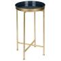 Kate and Laurel Celia Round Metal Foldable Tray Accent Table, Navy Blue with Gold Base