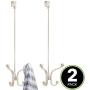 mDesign Metal Modern Long Easy Reach Over The Door Storage Organizer Rack - Hang Coats, Hoodies, Jackets, Hats, Scarves, Purses, Leashes, Towels, Robes, Clothing - 4 Hooks, 2 Pack - Satin