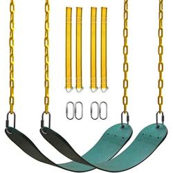 PACEARTH 2 Pack Swings Seats Holds 660lbs with 68.9 inch Anti-Rust Chains Plastic Coated 23.6 inch Tree Hanging Straps and Locking Buckles Playground Swing Set Accessories Replacement - Green