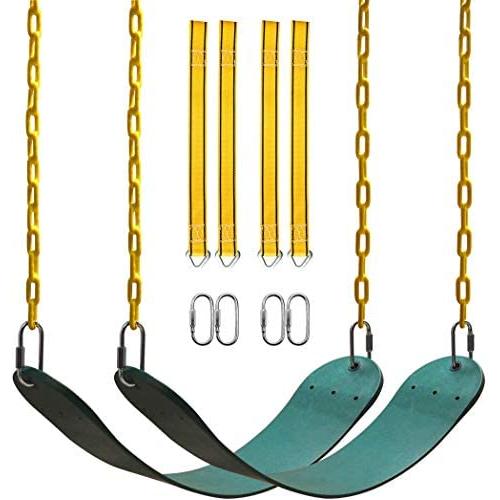 PACEARTH 2 Pack Swings Seats Holds 660lbs with 68.9 inch Anti-Rust Chains Plastic Coated 23.6 inch Tree Hanging Straps and Locking Buckles Playground Swing Set Accessories Replacement - Green
