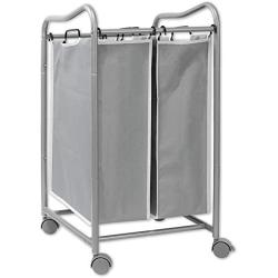 Simple Houseware 2-Bag Heavy Duty Rolling Laundry Sorter Cart, Silver