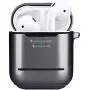 Airpods Case,Double Protection (Metal+Silicone)【Front LED Visible】 Ultra Lightweight Shockproof Dustproof Scratchproof Accessories with Anti-Lost Keychain for Airpods1&2 Charging (Black)