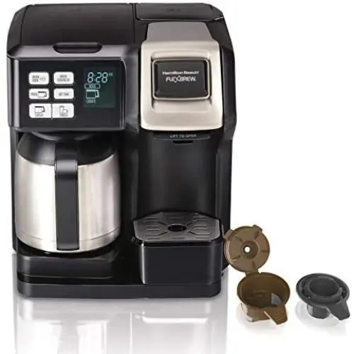 Hamilton Beach FlexBrew Thermal Coffee Maker, Single Serve & Full Pot, Compatible with K-Cup Pods or Grounds, Programmable, Black and Stainless (49966) Hamilton Beach FlexBrew Thermal Coffee Maker, Single Serve & Full Pot, Compatible with K-Cup Pods or Grounds, Programmable, Black and Stainless (49966)