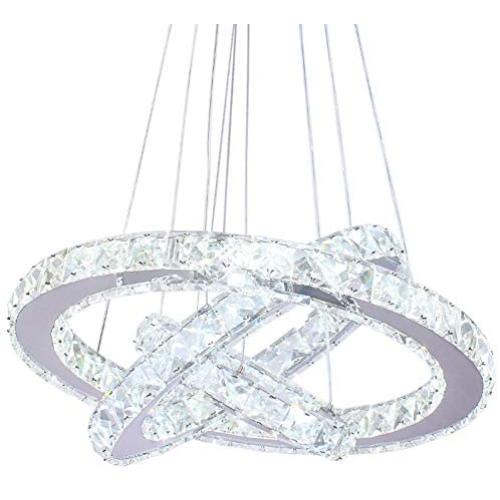 Dixun LED Modern Crystal Chandeliers 3 rings LED Ceiling Lighting Fixture Adjustable Stainless Steel Pendant Light for Bedroom Living Room Dining Room(White)