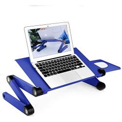 Adjustable Laptop Table, RAINBEAN Laptop Stand for Bed Portable Lap Desk Foldable Laptop Workstation Notebook Riser with Mouse Pad Side Ergonomic Computer Tray Reading Holder TV Bed Standing Desk Blue