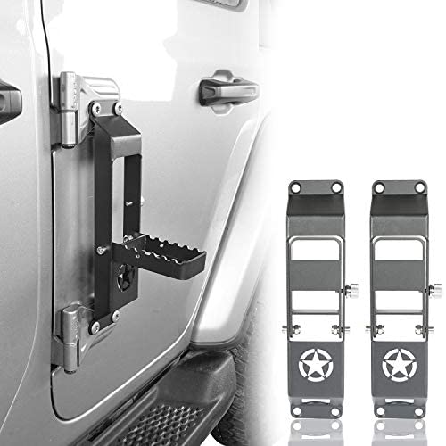 Hooke Road Metal Folding Door Hinge Steps, Door Pedal w/Star Sign Compatible with Jeep Wrangler JL & Jeep Gladiator JT 2018 2019 2020 2021 (Set of 2)