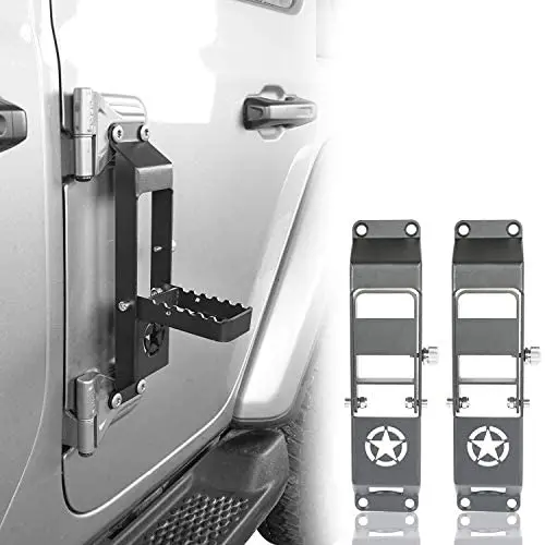 Hooke Road Metal Folding Door Hinge Steps, Door Pedal w/Star Sign Compatible with Jeep Wrangler JL & Jeep Gladiator JT 2018 2019 2020 2021 (Set of 2) Hooke Road Metal Folding Door Hinge Steps, Door Pedal w/Star Sign Compatible with Jeep Wrangler JL & Jeep Gladiator JT 2018 2019 2020 2021 (Set of 2)