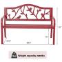 MFSTUDIO Outdoor Patio Garden Bench 50in Metal Seating Chair Furniture for Backyard, Porch, Lawn, Park, Pastoral Bird Design Back, Pink Red