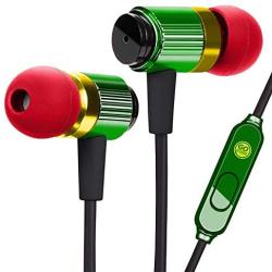 GOgroove Durable Heavy Duty Earbud Headphones (Rasta) - Ergonomic Earphones with Fiber-Reinforced Cable, Microphone, in-Line Music Button - in-Ear Noise Isolation & Rugged Metal Driver Housing