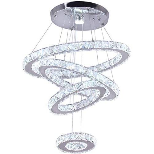 Dixun Crystal Chandeliers Modern LED 4 Rings Pendant Light Adjustable Stainless Steel Ceiling Light Fixture for Living Room Dining Room Bedroom (Cool White)