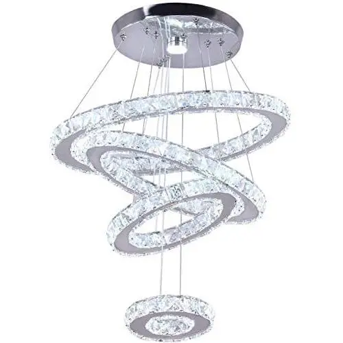 Dixun Crystal Chandeliers Modern LED 4 Rings Pendant Light Adjustable Stainless Steel Ceiling Light Fixture for Living Room Dining Room Bedroom (Cool White) Dixun Crystal Chandeliers Modern LED 4 Rings Pendant Light Adjustable Stainless Steel Ceiling Light Fixture for Living Room Dining Room Bedroom (Cool White)