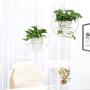 Mkono Boho Hanging Planter, Set of 2 Metal Plant Hanger with Plastic Pots, Modern Mid Century Flower Pot Plant Holder in Diamond and Circle Shape, Fits 6 Inch Planter (Plastic Pots Included), White