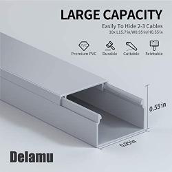Cord Cover, Delamu 157in Cable Concealer Cable Cover Channel, PVC Cord Hider on Wall, Paintable Cable Raceway, Cuttable Wire Covers for Cords, Cable Hider to Hide Wall Mounted TV, CC01-Grey