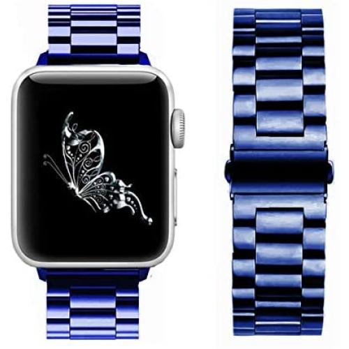 SPINYE Bands Compatible with iWatch 38mm 40mm 42mm 44mm, Solid Stainless Steel Metal Strap Replacement for Apple iWatch Series 6/5 / 4/3 Women Men (Blue, 38mm/40mm)