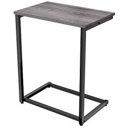 Homemaxs C Table Sofa Side End Table Wood Finish Steel Construction Easy Assembly 26-Inch for Small Space (Gray)