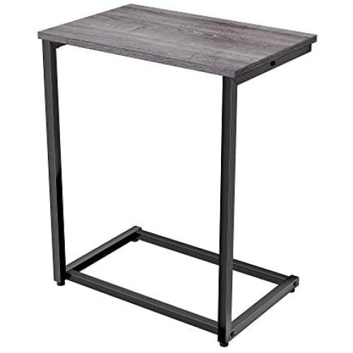 Homemaxs C Table Sofa Side End Table Wood Finish Steel Construction Easy Assembly 26-Inch for Small Space (Gray)
