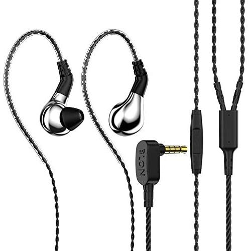 BLON BL03 in Ear Earphone,10mm Carbon Diaphragm Dynamic Drive in Ear Earphone, Metal Shell Bass HiFi DJ in Ear Monito with 2pin Detachable Cable with Mic Earphone(Silver with Mic)